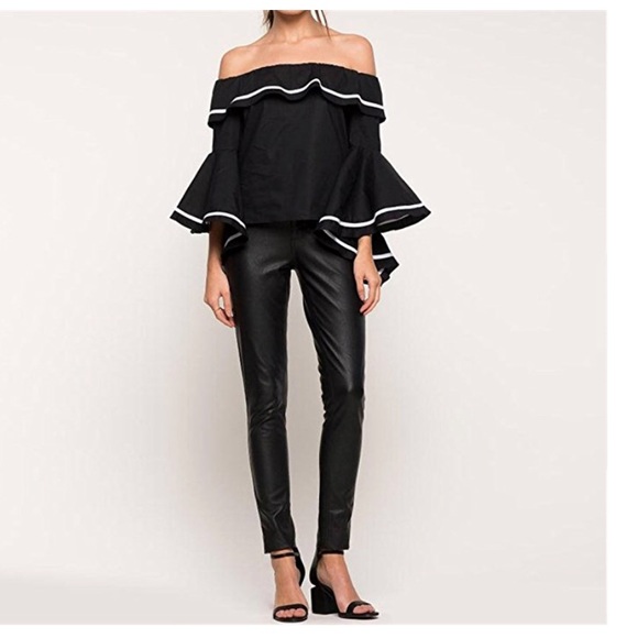 women off shoulder ruffled casual blouse - Picture 6 of 8